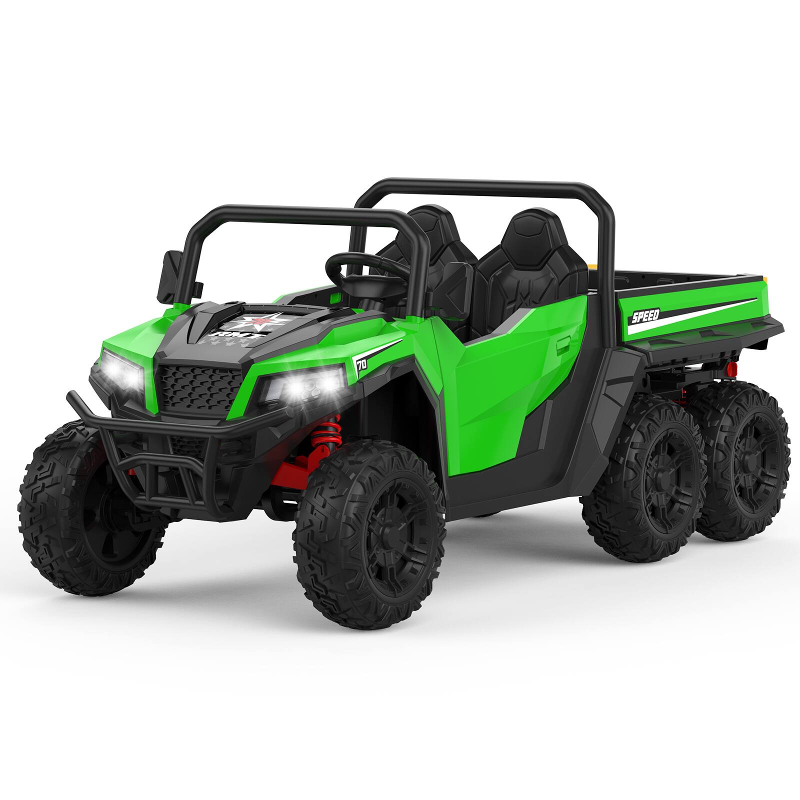 Alt View 1. GARVEE - 24V 4WD 6-Wheel Ride-On Dump Truck for Kids, 2-Seater, 4×200W Motors, Remote, LED Lights, Music, Electric Dump Bed - Green.