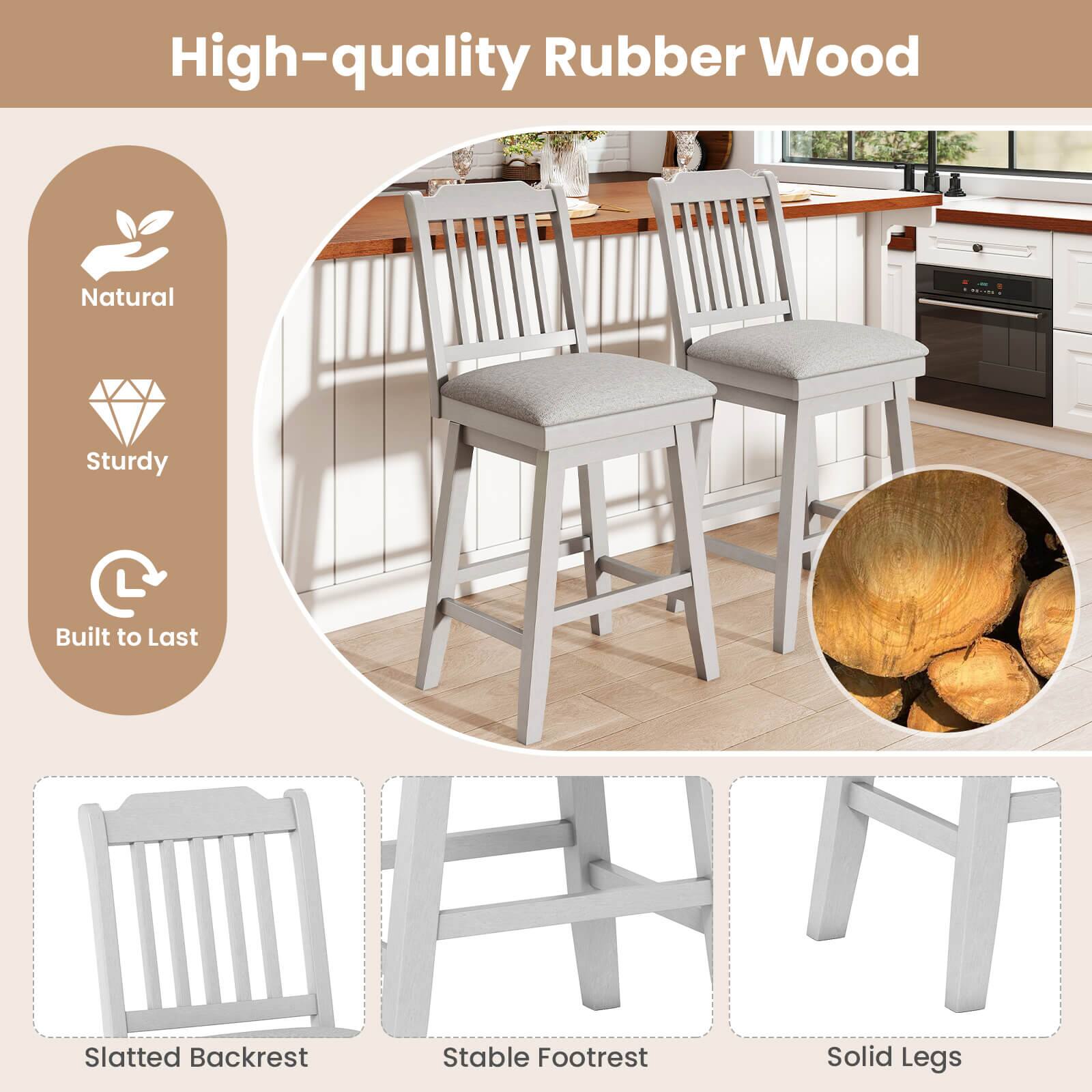 High-quality Rubber Wood, Natural, Sturdy, Built to Last, Slatted Backrest, Stable Footrest, Solid Legs.