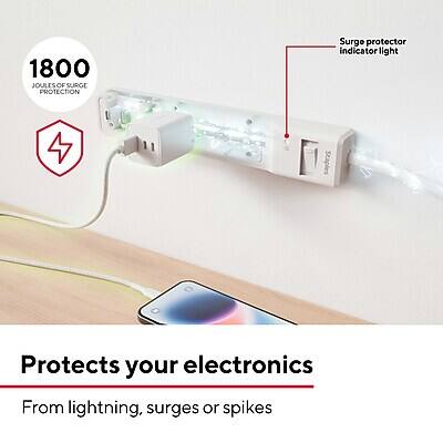 1800 JOLTS OF SURGE PROTECTION

Surge protector indicator light

Protects your electronics

From lightning, surges, or spikes