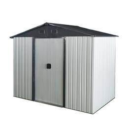 Mondawe - 8ft x 4ft Outdoor Metal Storage Shed with Sliding Door and foundation - White+Black