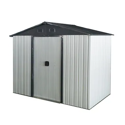 Front. Mondawe - 8ft x 4ft Outdoor Metal Storage Shed with Sliding Door and foundation - White+Black.