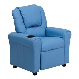 Emma + Oliver - Contemporary Kids Recliner with Cup Holder and Headrest - Light Blue Vinyl