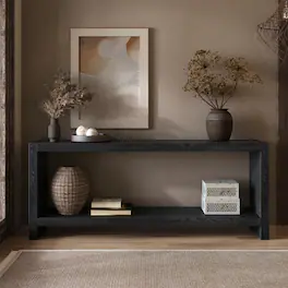 Loheer - 63 inch farmhouse console table, 2 tier rustic entryway table with wood veneer - Black