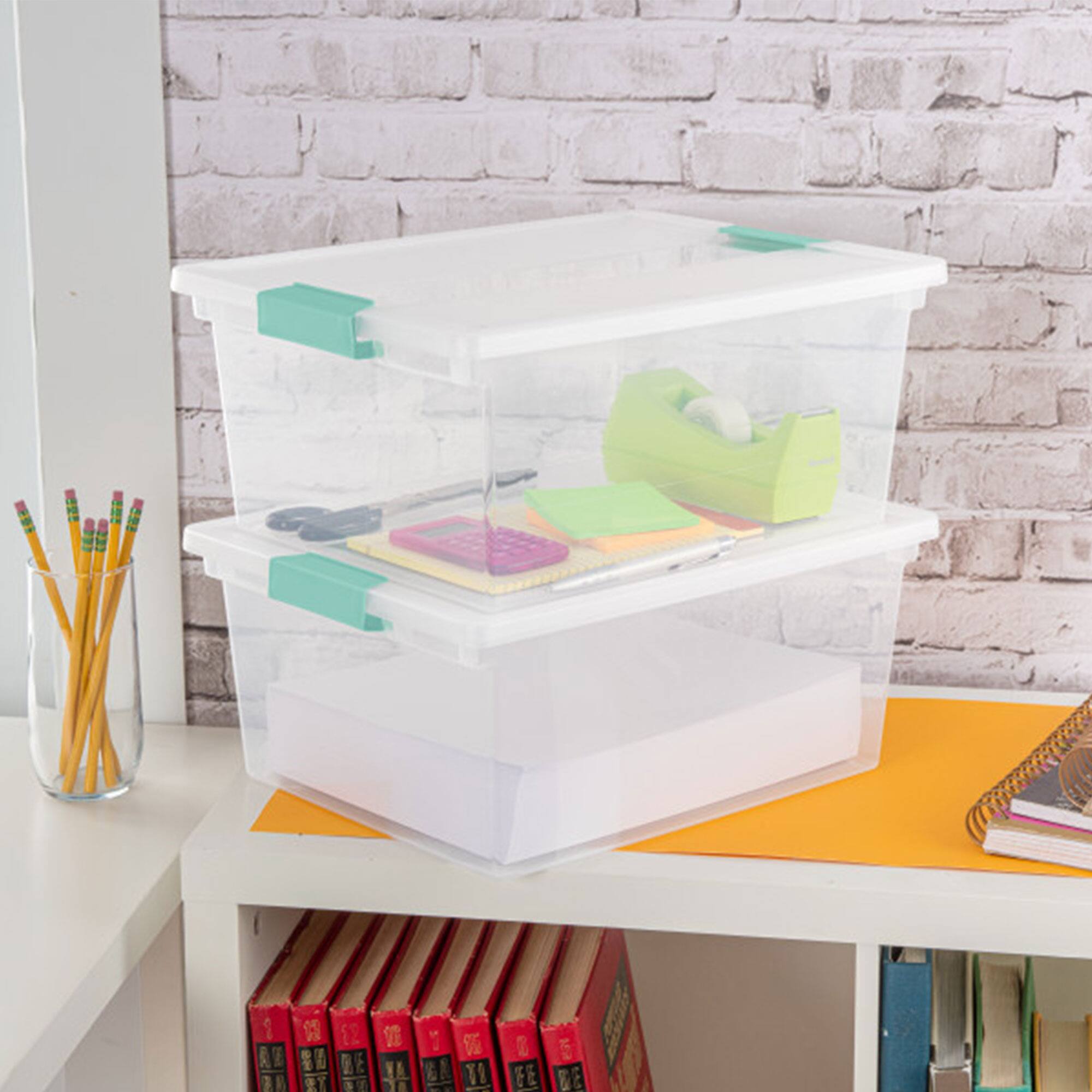 Alt View 7. Sterilite - Sterilite Deep Clear Plastic Stackable Storage Bin with Clear Latch Lid, 8 Pack - Clear.