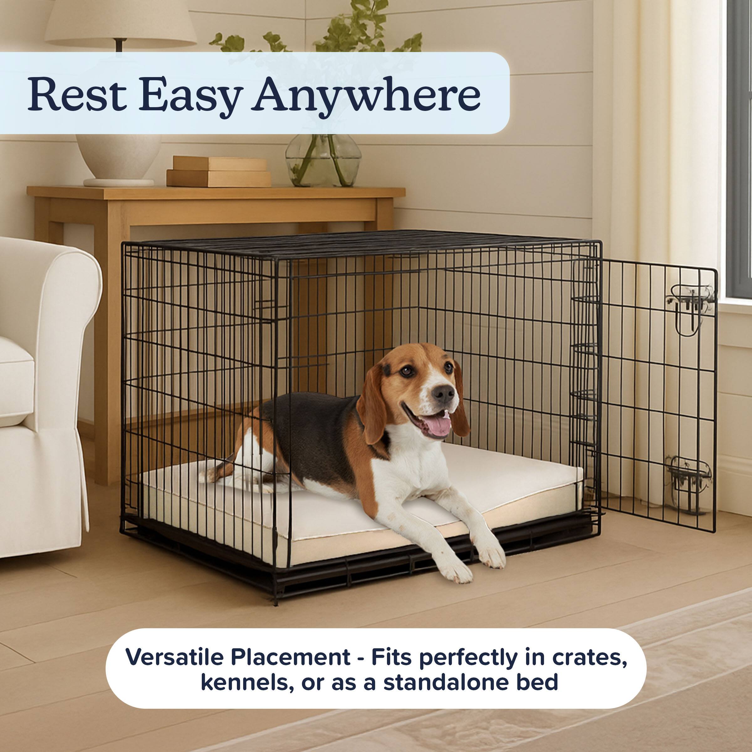 Rest Easy Anywhere  
Versatile Placement - Fits perfectly in crates, kennels, or as a standalone bed
