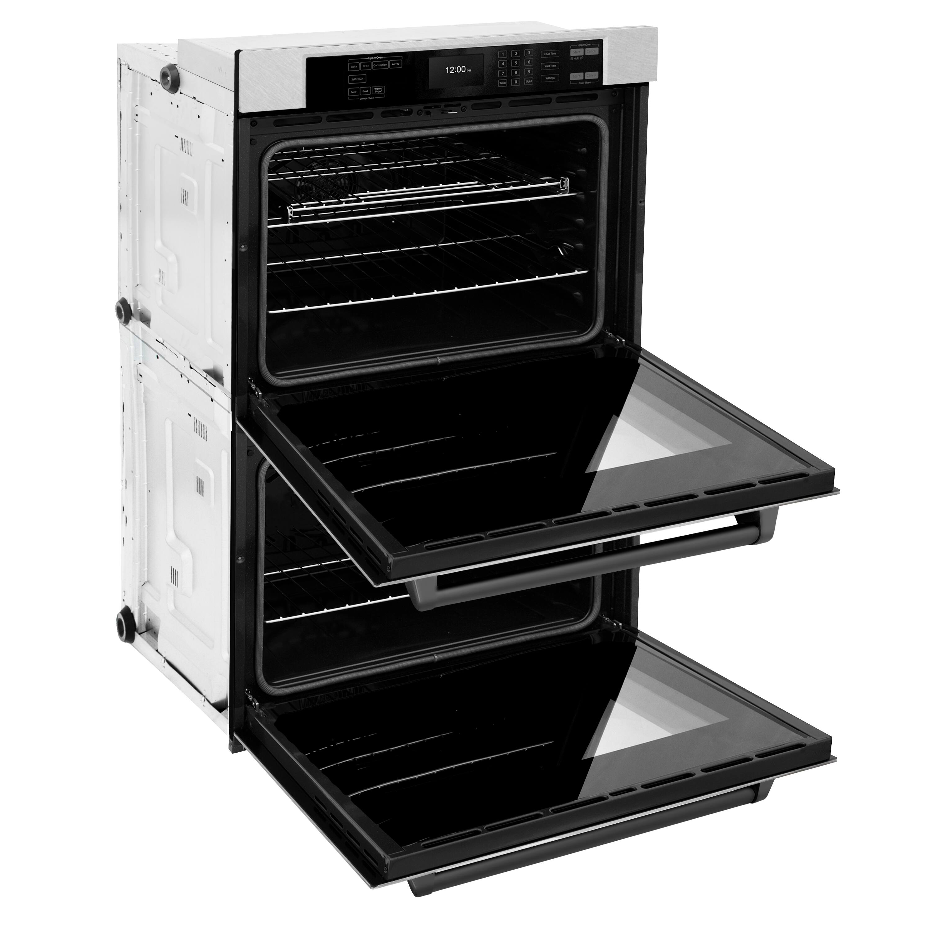 Alt View 1. ZLINE - ZLINE 30 in. Autograph Double Wall Oven w/ Air Fry in Satin Steel w/ Black Handles - Satin Stainless Steel.