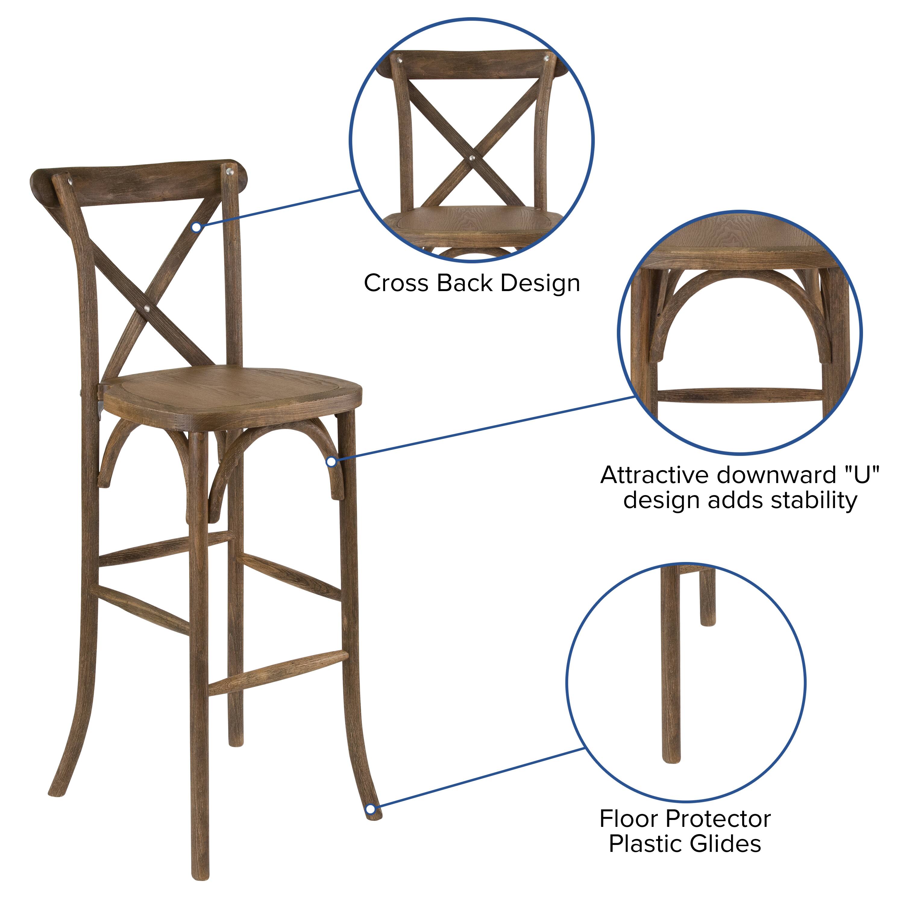 Alt View 15. Alamont Home - HERCULES Series Wood Cross Back Barstool - Dark Antique.