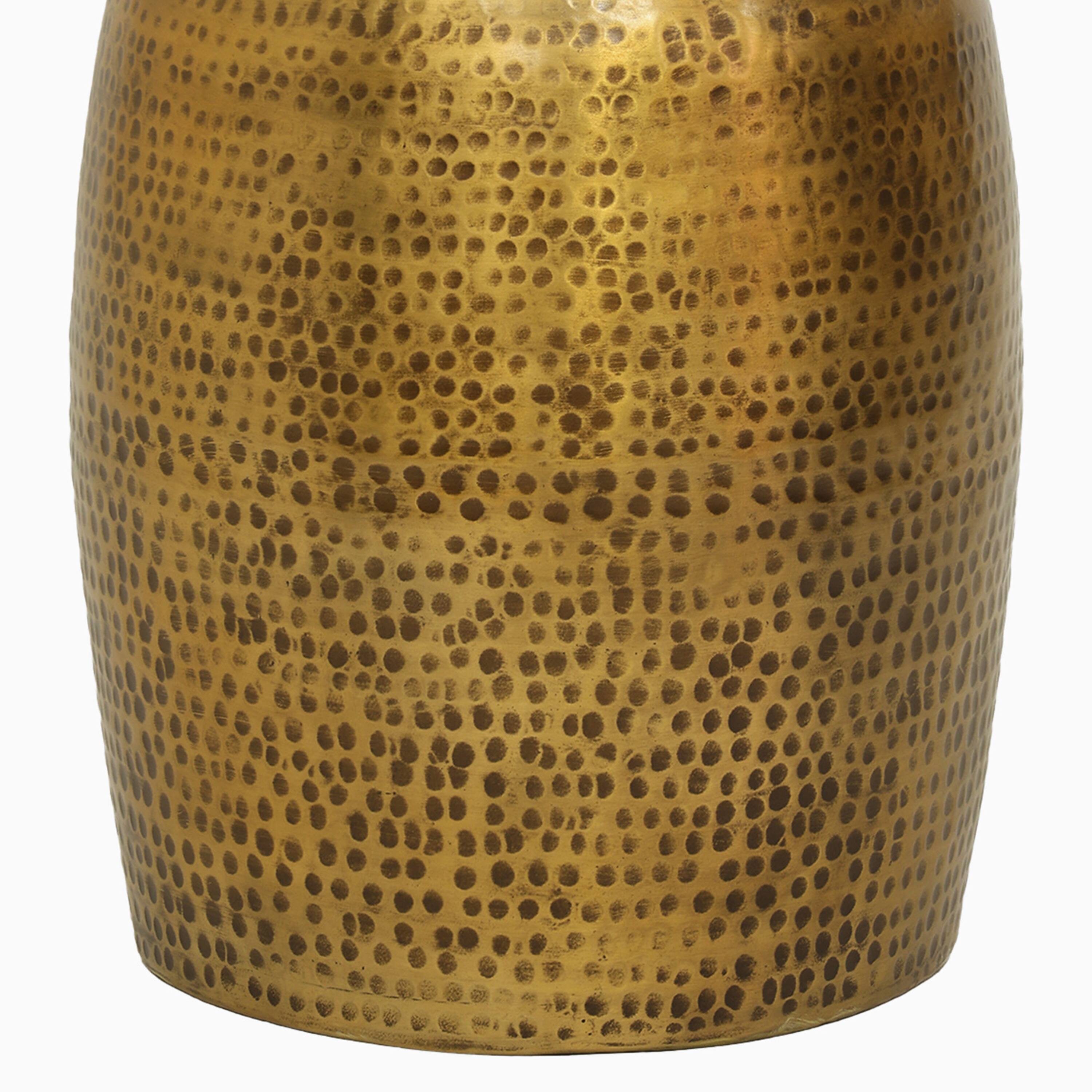 Alt View 4. Manhattan Lane - Kvira 21" Round Drum Side End Table | Artisan Hammered Embossed Texture - Antique Brass.