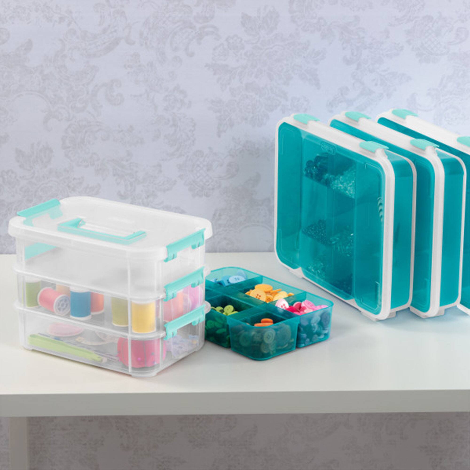 Alt View 7. Sterilite - Sterilite Convenient Home 3-Tiered Stacking Carry Storage Box, Clear (24 Pack) - Clear.