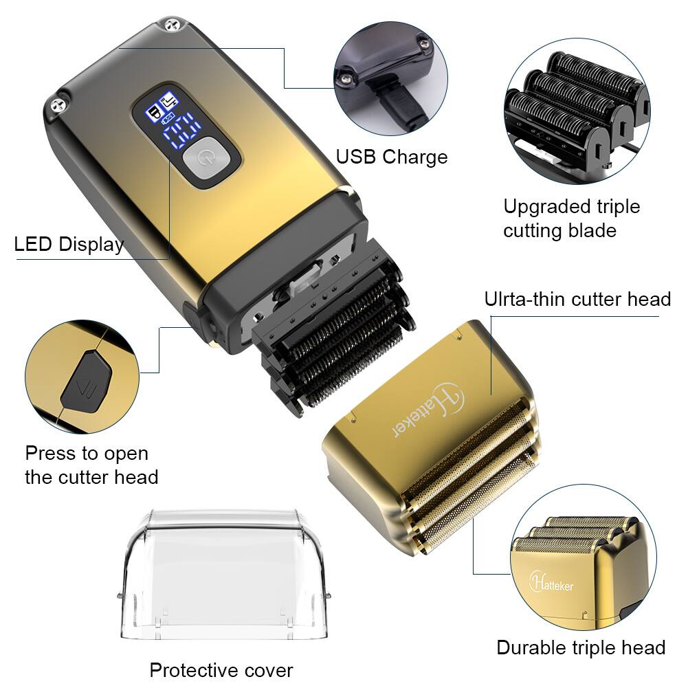 HATTEKER Bald Head Shaver & Facial Hair Trimmer 3 Blade Foil Shaver for ...