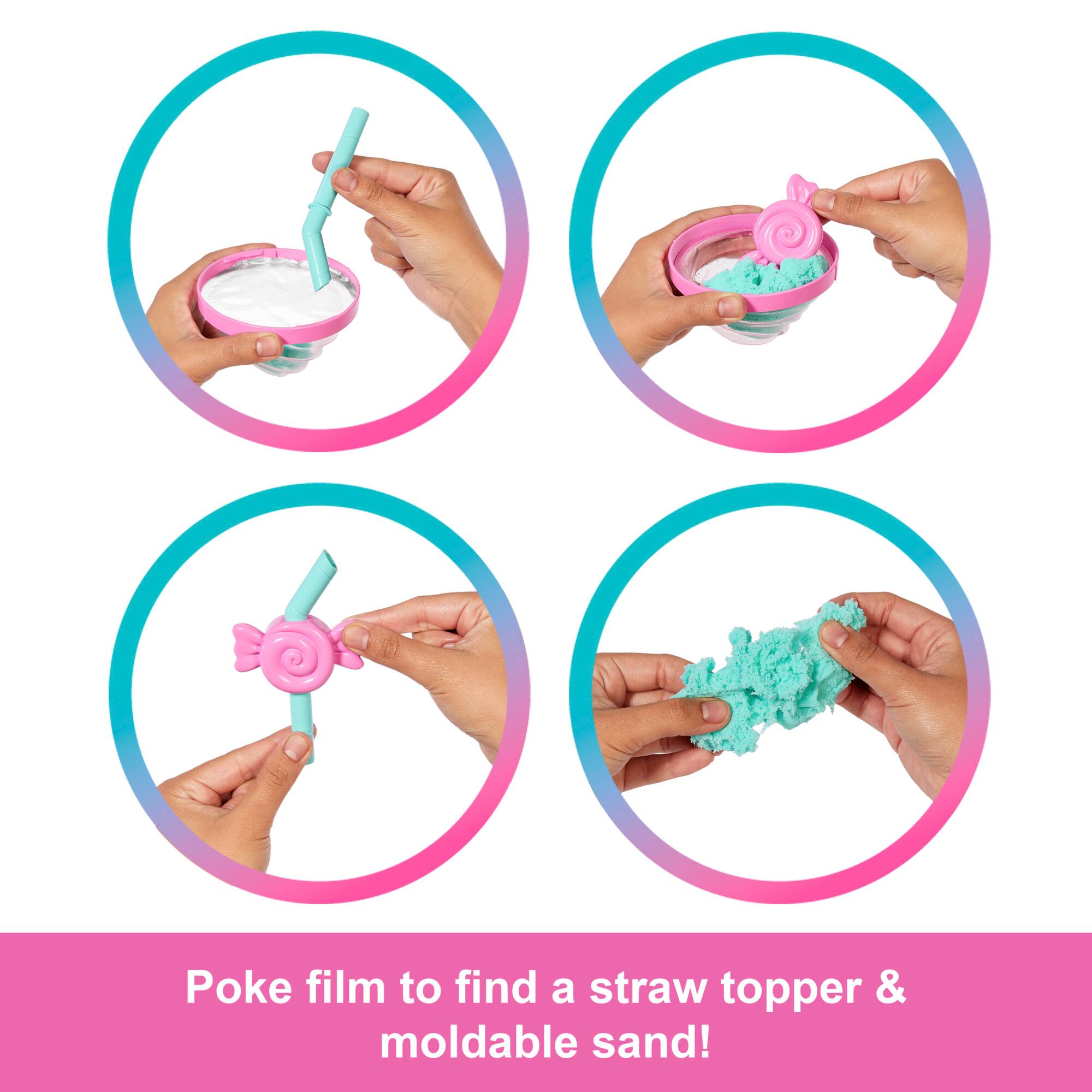 Poke film to find a straw topper & moldable sand!