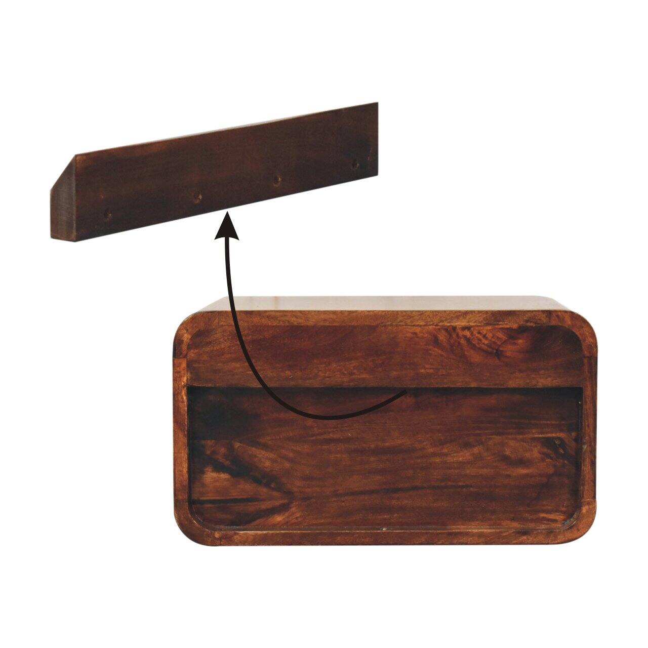 Alt View 6. Artisan Furniture - Artisan Furniture Solid Wood Curved California Walnut Wall Mounted Bedside, 2 Drawers, Dark Brown - Walnut Finish.