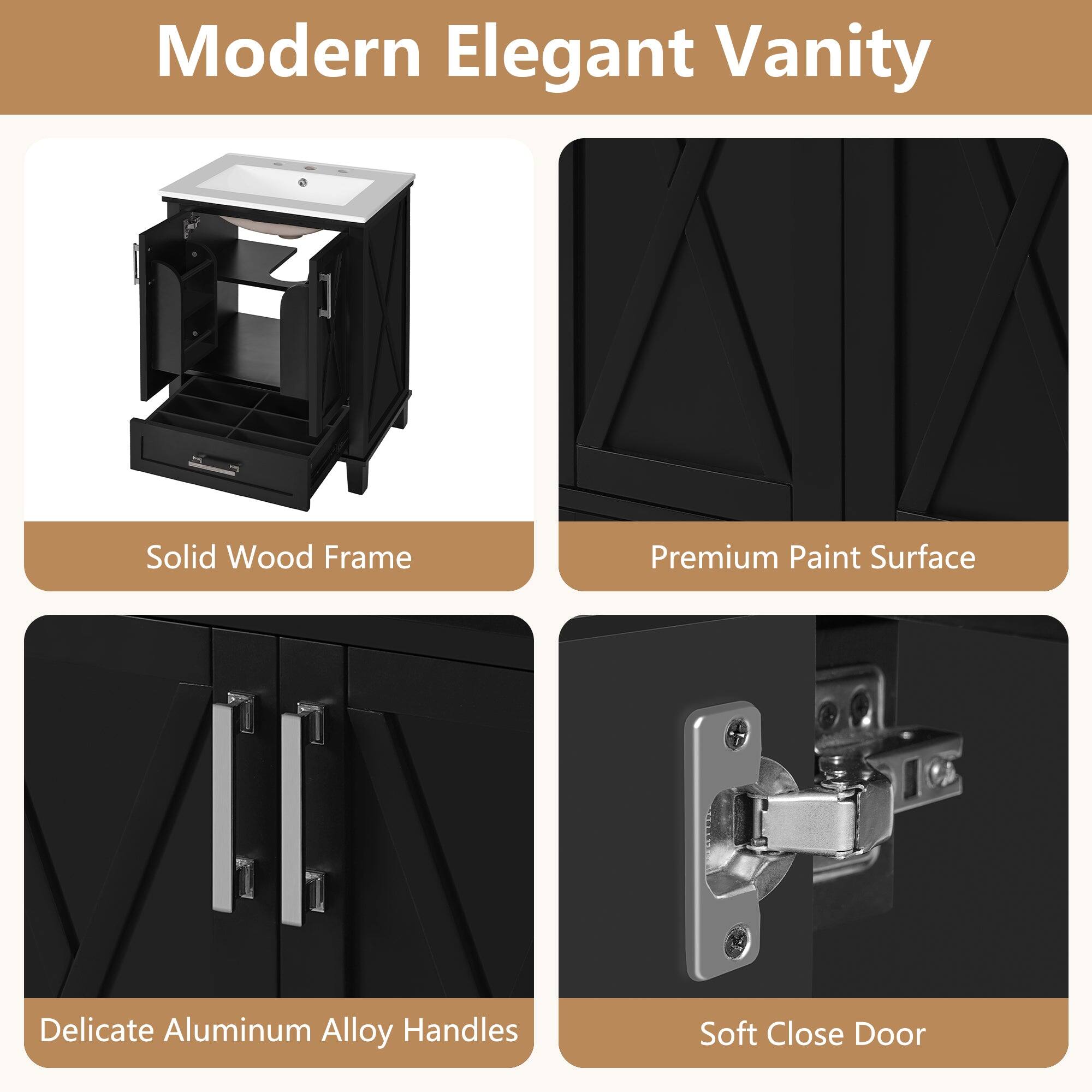 Modern Elegant Vanity

- Solid Wood Frame
- Premium Paint Surface
- Delicate Aluminum Alloy Handles
- Soft Close Door