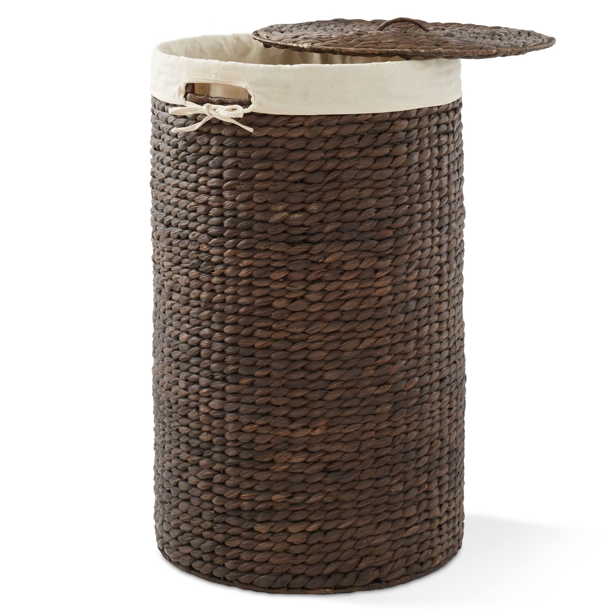 Front. Casafield - Round Laundry Hamper Basket with Lid and Liner for Clothes - Espresso.