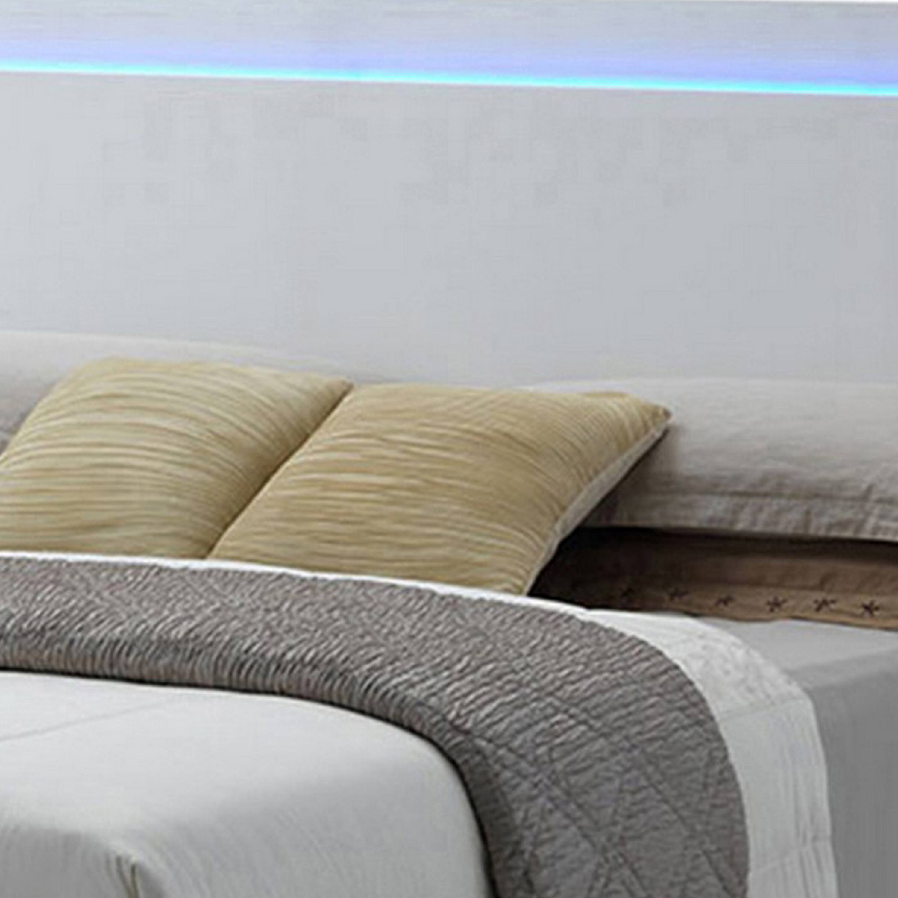 Alt View 2. Manhattan Lane - Sok California King Panel Bed, LED Headboard, Low Profile Footboard - White.