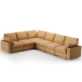 Dyonery - 130"Leather Corner Sofa , Oversized Modular Sofa, Scratch-Resistant Synthetic Leather, U-Shaped Sofa. - Brown