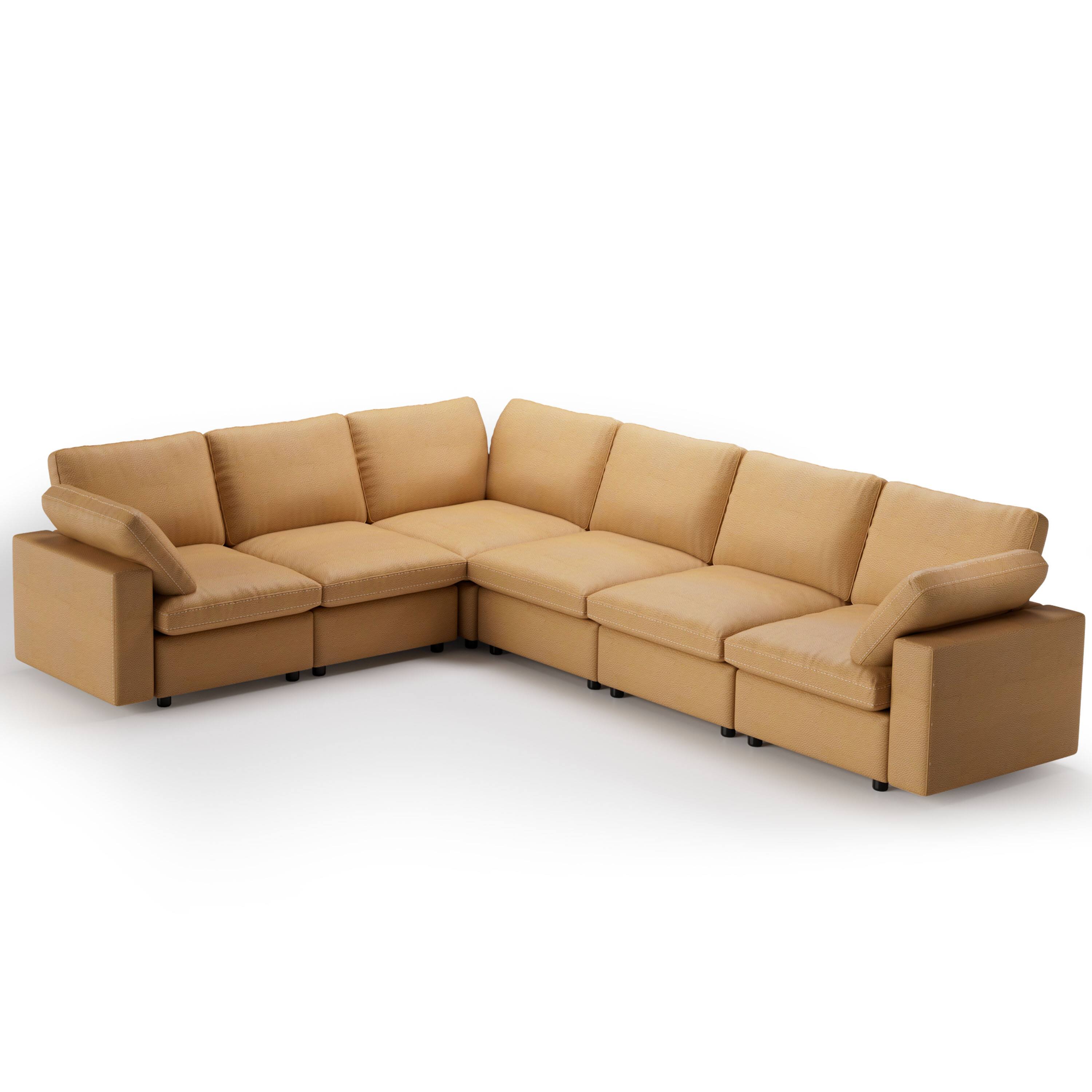 Alt View 2. Dyonery - Dyonery new cat scratch leather sofa, 7-seater, 130-inch oversized sofa, solid wood legs - Yellow.