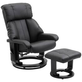 Homcom - Massage Recliner Chair with Ottoman, 360° Swivel Recliner and Footstool, 10 Point Vibration, PU Leather Reclining Chair - Black