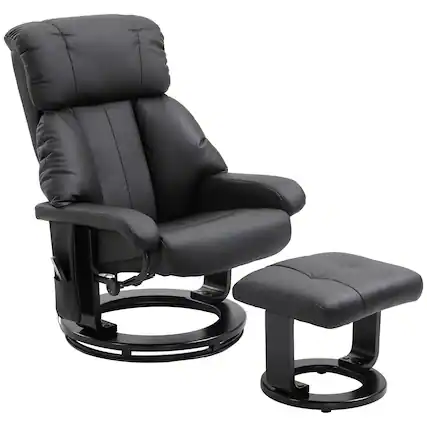 Front. Homcom - Massage Recliner Chair with Ottoman, 360° Swivel Recliner and Footstool, 10 Point Vibration, PU Leather Reclining Chair - Black.