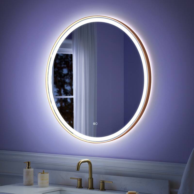 "WELLFOR - 36"" Framed Round LED Bathroom Mirror, Anti-Fog Wall-Mounted Vanity Mirror with Dimmable& Memory Function - Brushed Gold" price history on PriceWatchPro