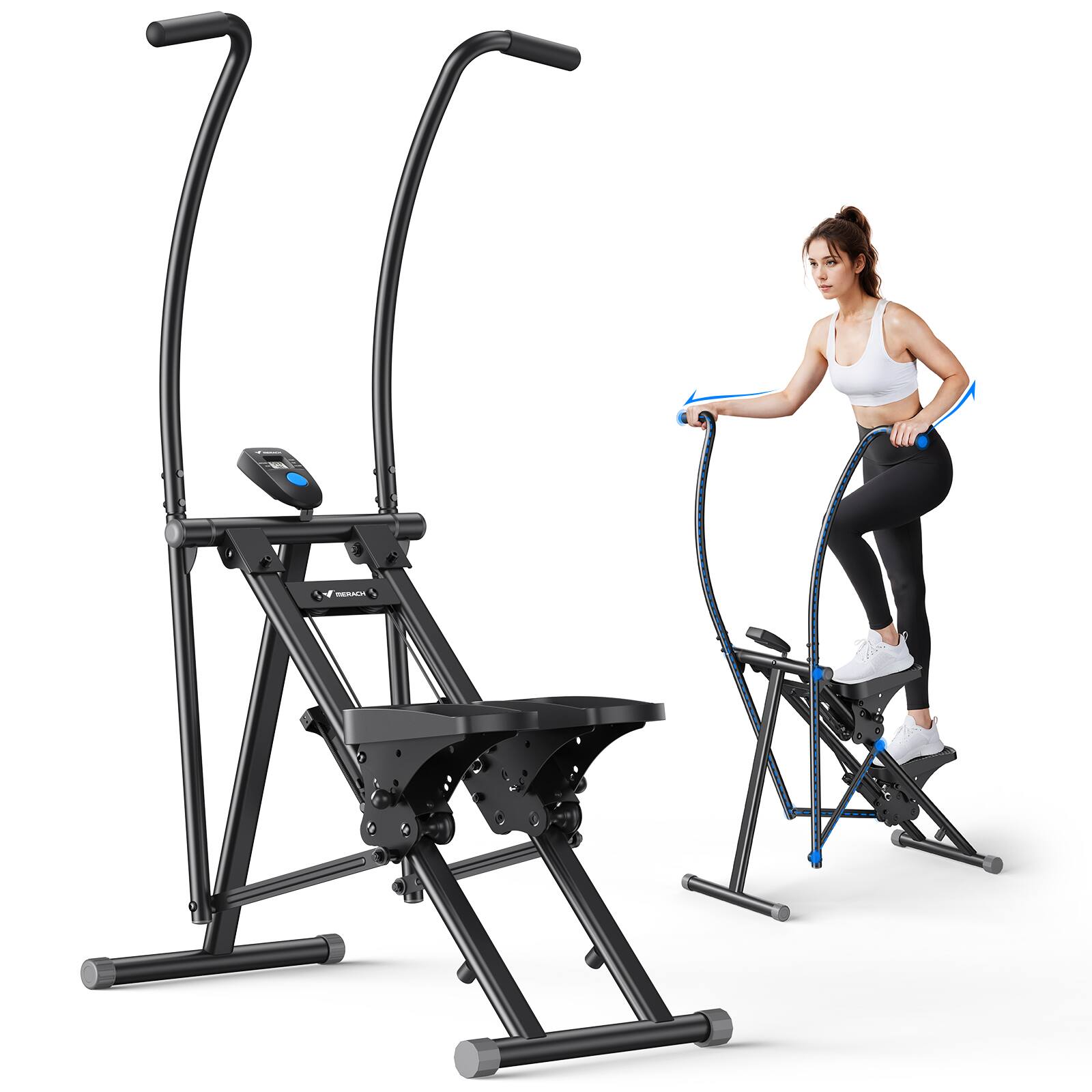 Front. MERACH - MERACH Cardio Climber Stepper Exercise Machine, Full Body Workout Cross Trainer with Adjustable Incline - Black.