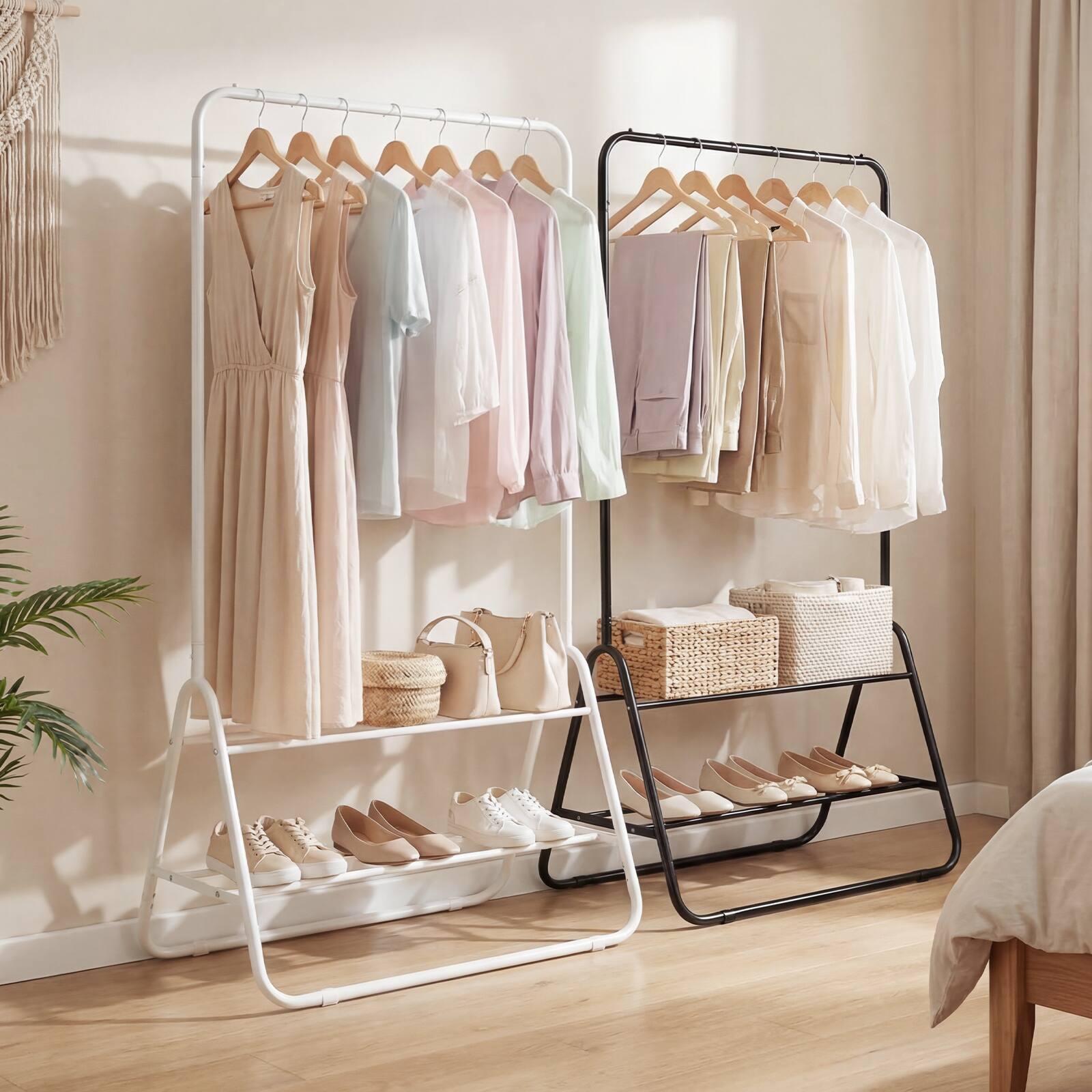Alt View 3. Costway - Costway Heavy Duty Clothes Rack Metal Garment Rack with Hanging Rod and Storage Shelves - Black.