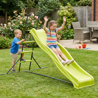 Front. Loheer - 7.8 ft Freestanding Kids Slide, Durable Plastic Playground Slide for Indoor Outdoor Backyard Play - Green.