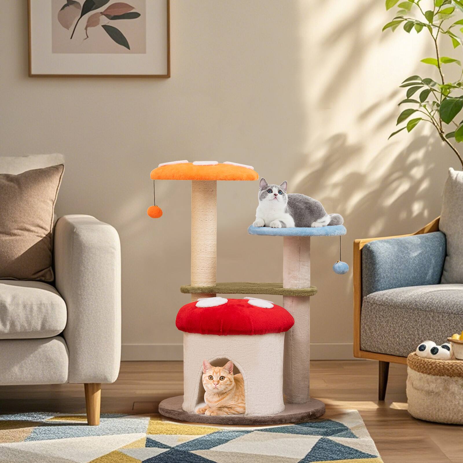 Alt View 3. Gymax - Gymax Cute Mushroom Cat Tree 35'' Tall Cat Tower w/ Sisal Scratching Posts Cat Condo - GYM16315.