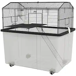 Pawhut - 2-Tier Hamster Cage with Extra-Deep 14" Base, Small Animal Cage with Ramp, Water Bottle, Food Dish