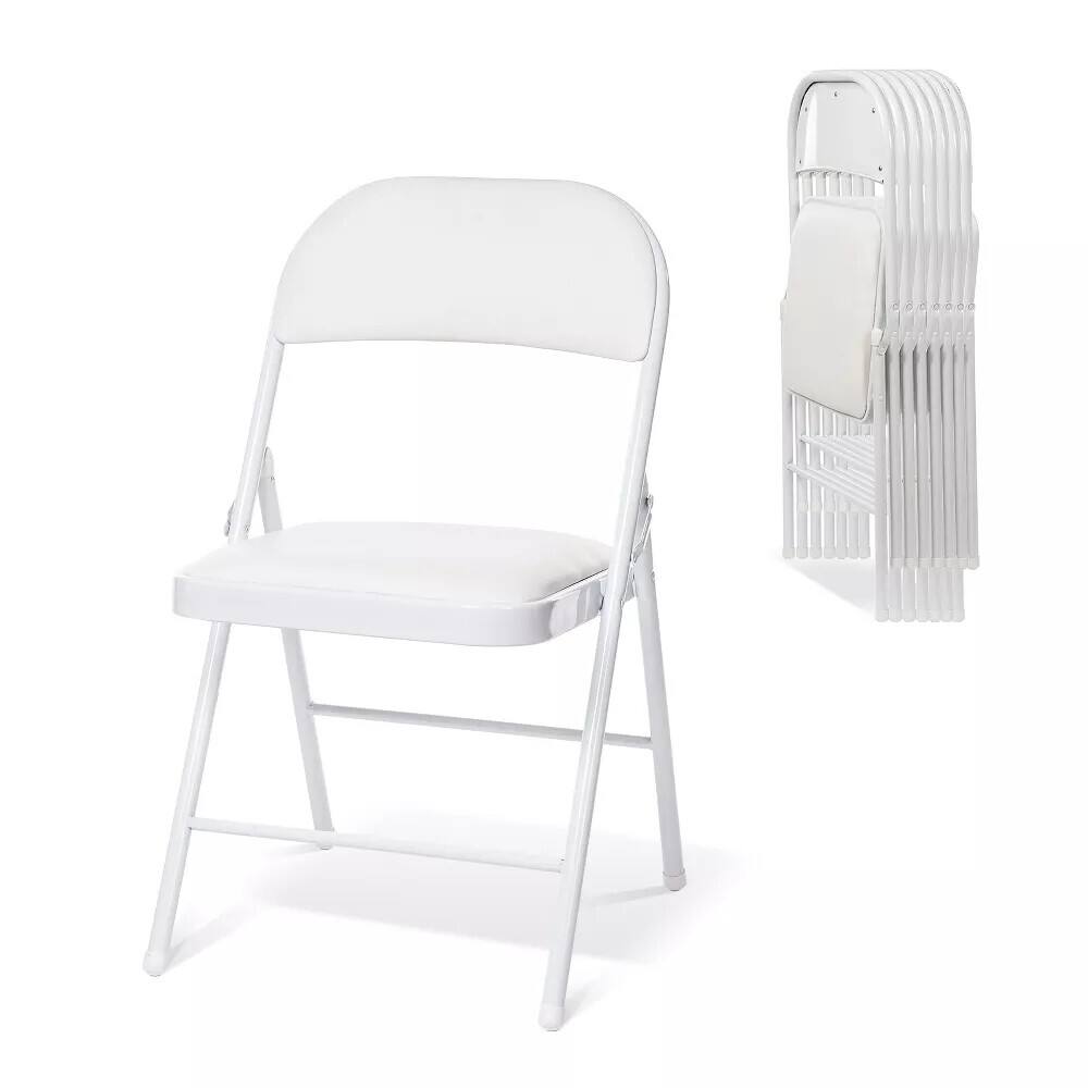 Essen Blissed - 8 Pack Folding Chairs with Padded Seats for Events Home Office, Pu Leather Folding Chair - White