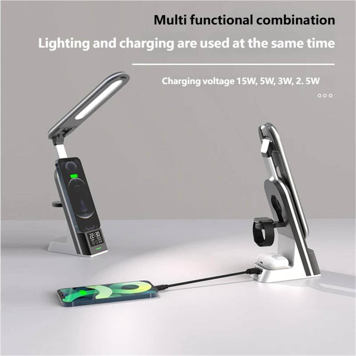 Multi functional combination  
Lighting and charging are used at the same time  
Charging voltage 15W, 5W, 3W, 2.5W