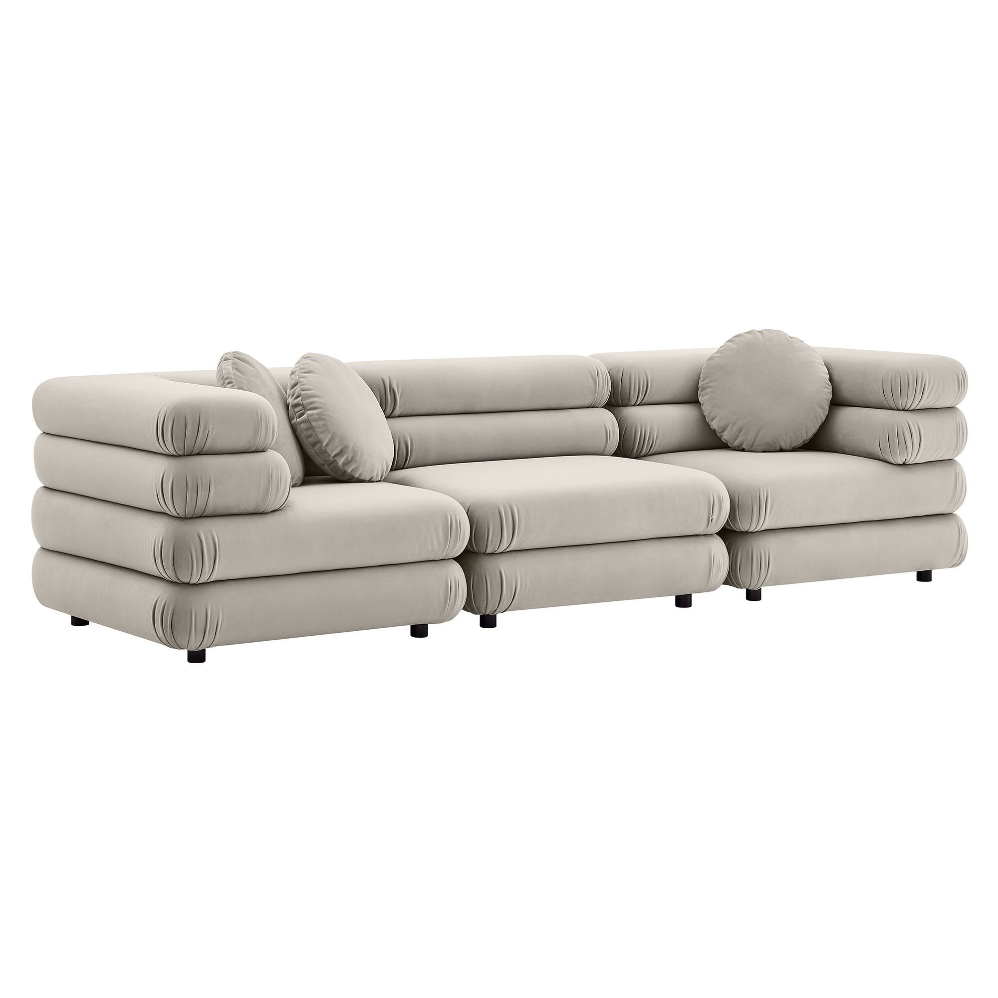 Front. Modway - Jubilee 3-Piece Modular Performance Velvet Sectional Sofa by Modway - Almond.