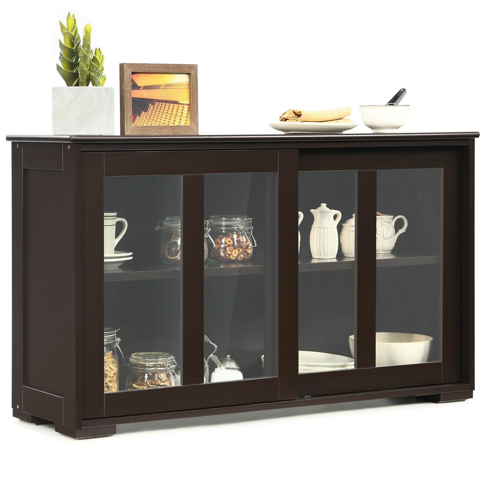 Alt View 8. Ecooso - Sliding Door Buffet Sideboard Cabinet, Wood Kitchen Storage Console with Adjustable Shelf - Black.