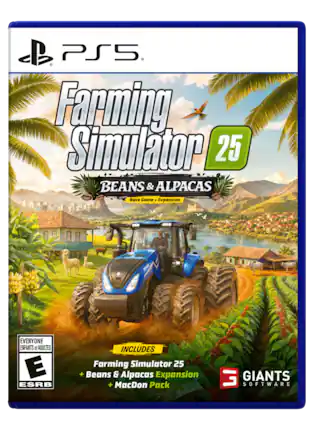 PS5 Farming Simulator 25 BEANS & ALPACAS Base Game + Expansion
T8.40
EVERYONE ENFANTS et ADULTES E ESRB
INCLUDES Farming Simulator 25 + Beans & Alpacas Expansion + MacDon Pack
GIANTS SOFTWARE - E (Everyone)