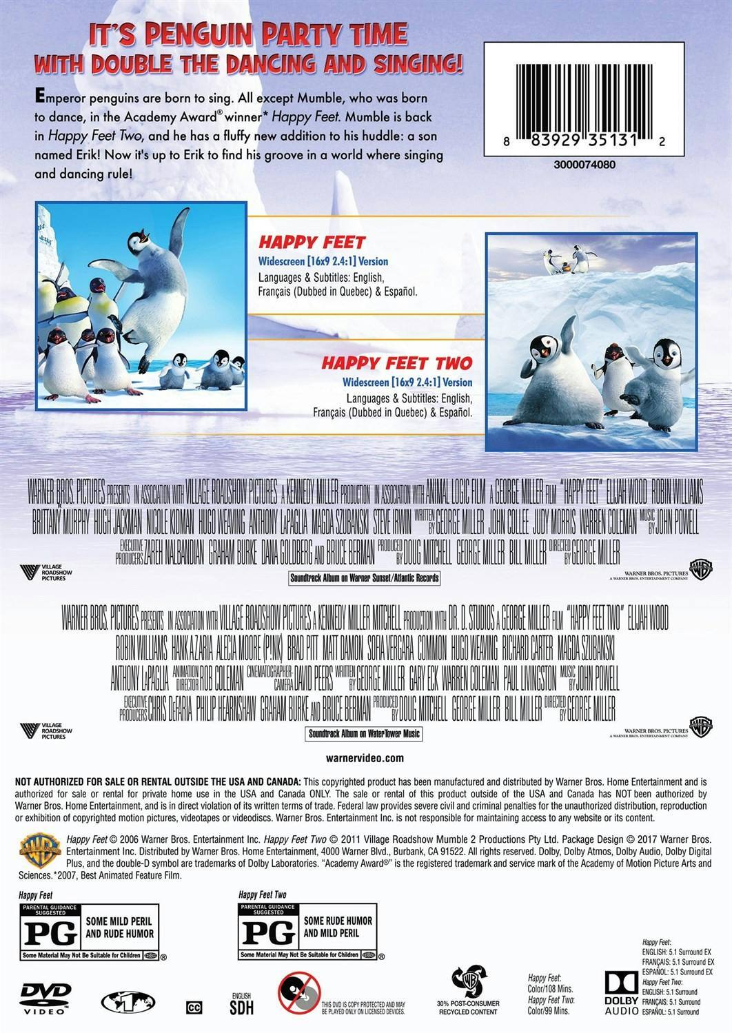 Back. Happy Feet 1 & 2 (DVD Double Feature) [DVD].