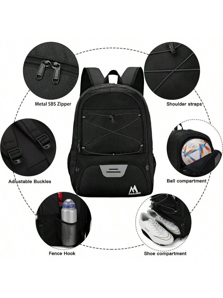 - Metal SBS Zipper
- Adjustable Buckles
- Shoulder straps
- Ball compartment
- Shoe compartment
- Fence Hook