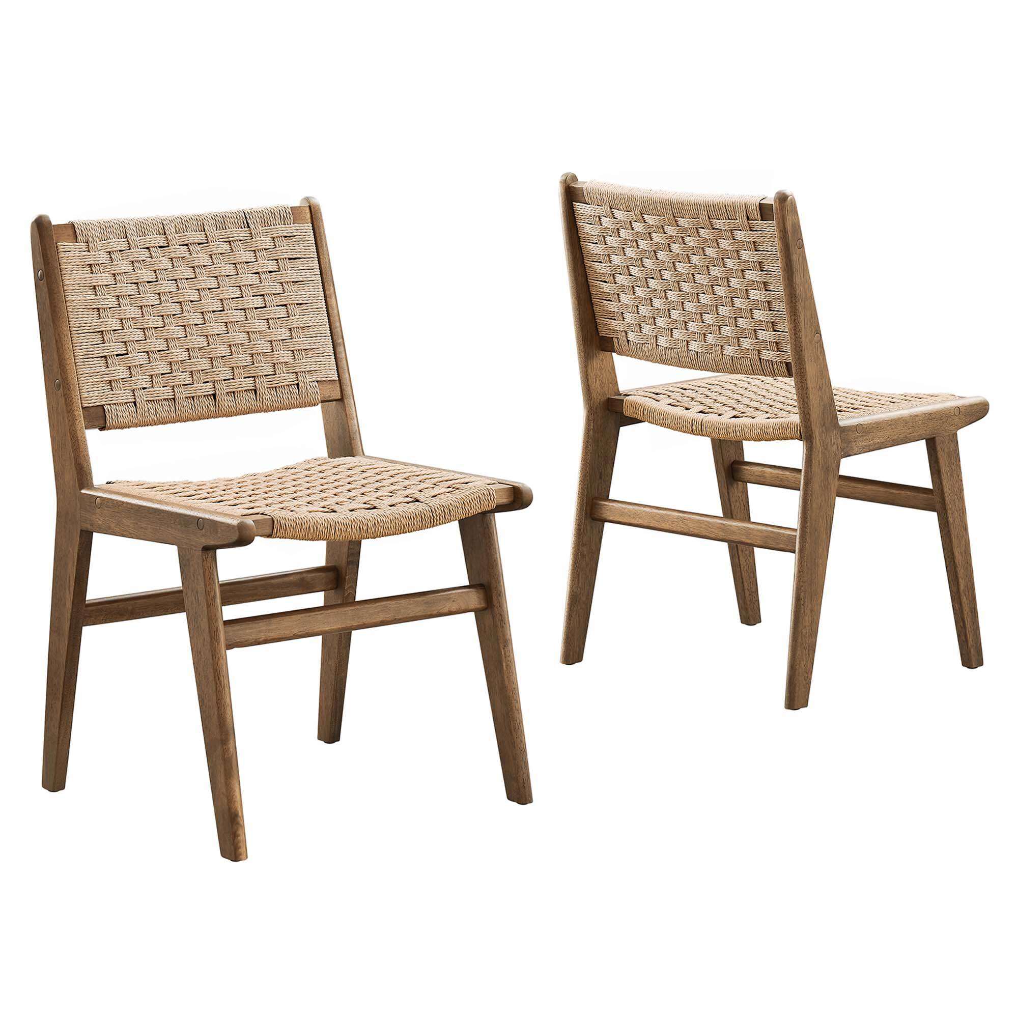 Angle. Modway - Saoirse Woven Rope Wood Dining Side Chair Set of 2 - Brown.