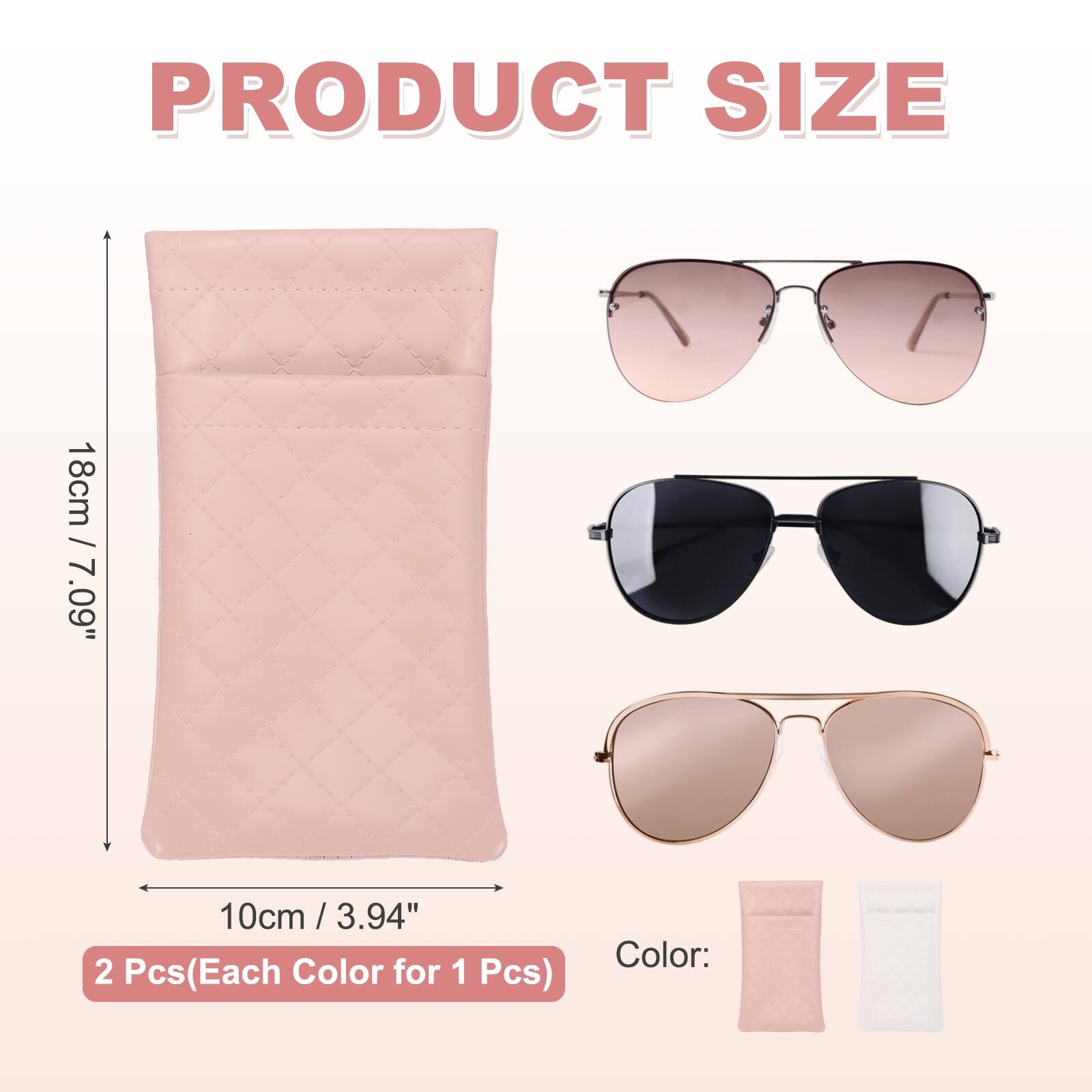 PRODUCT SIZE  
18cm / 7.09"  
10cm / 3.94"  
2 Pcs (Each Color for 1 Pcs)  
Color:
