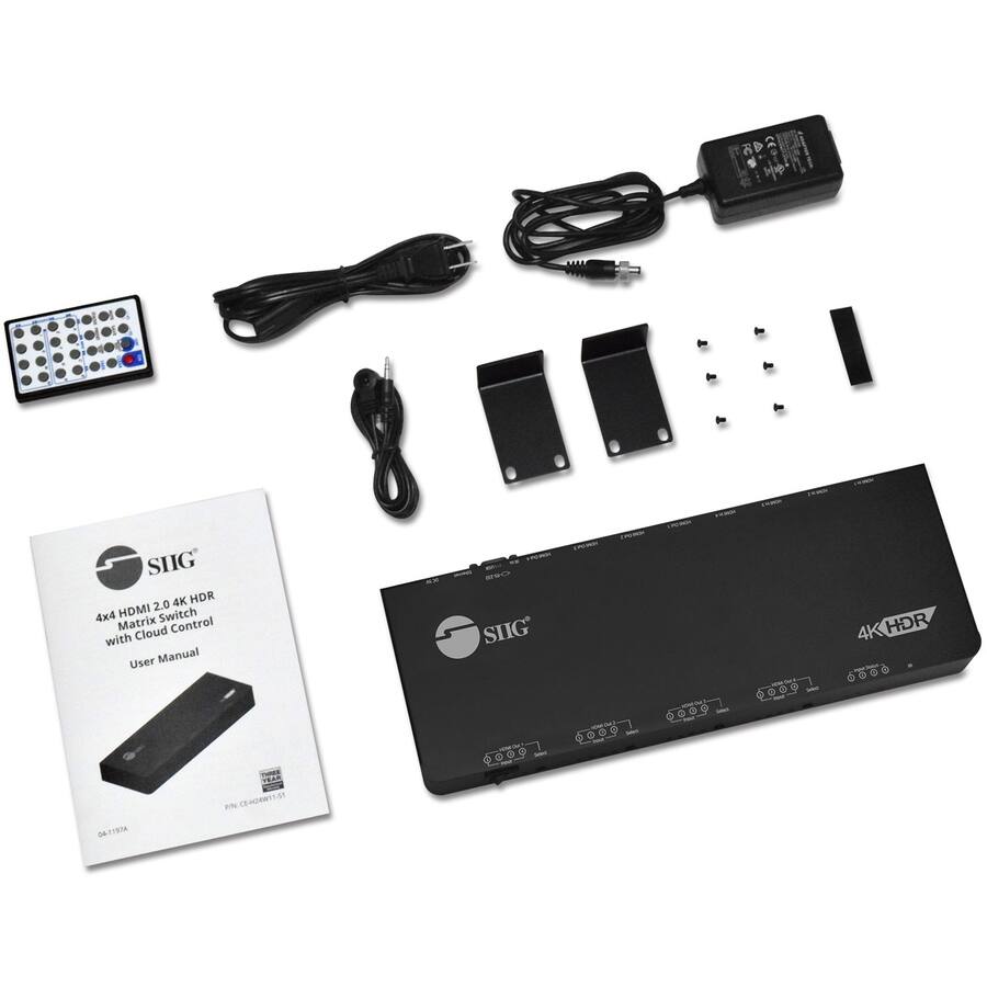 SIIG 2.0 4K HDR 4x4 HDMI Switch Matrix Cloud Control with User Manual

400

- - 890 SIIG

ENJANDA

(POWN

pepsor MOM 0 $

page Seles

3

pepper Sake!

4K HDR

$ : Not

04-11974

TEAM P/N CEHORW11-51