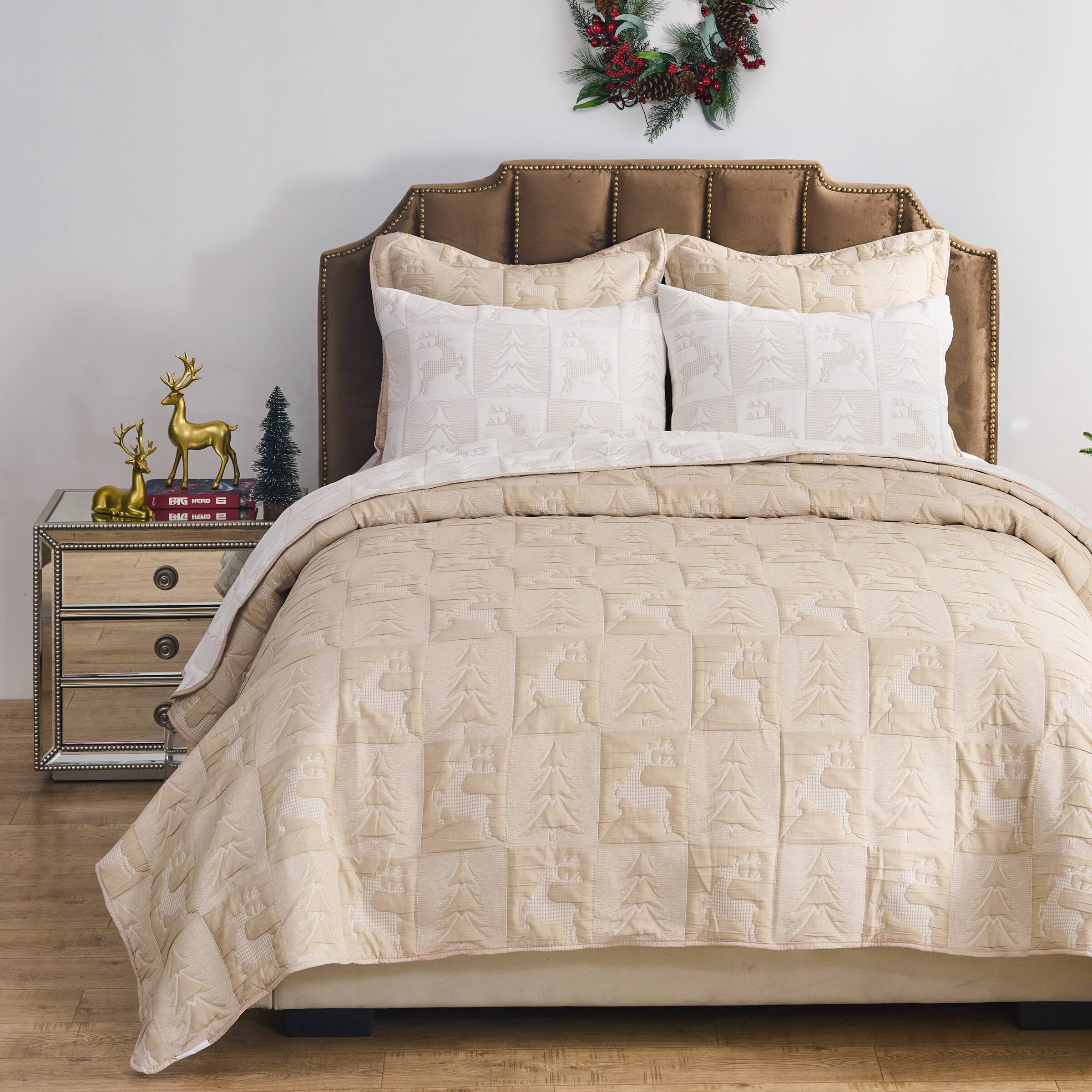 Left. BreeBe - Reindeer Games Coverlet Set - 2 Piece Twin/XL - White.
