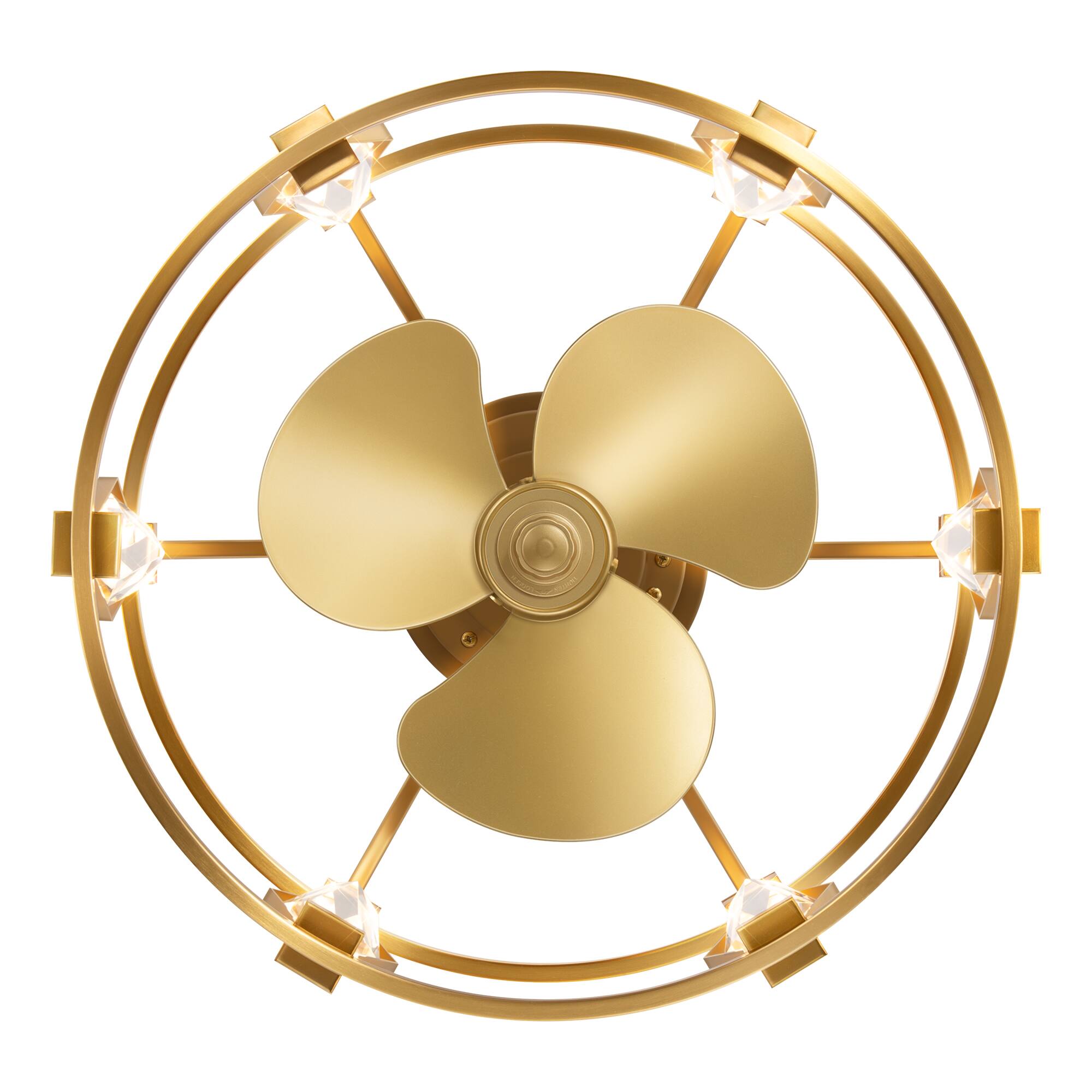 Alt View 9. Breezary - 20-Inch Indoor Flush Mount Caged Ceiling Fan with 3 ABS Blades, DC Motor, 6-Speed Remote Control, Timer, Modern Design - Antique Brass with Gold-Copper.