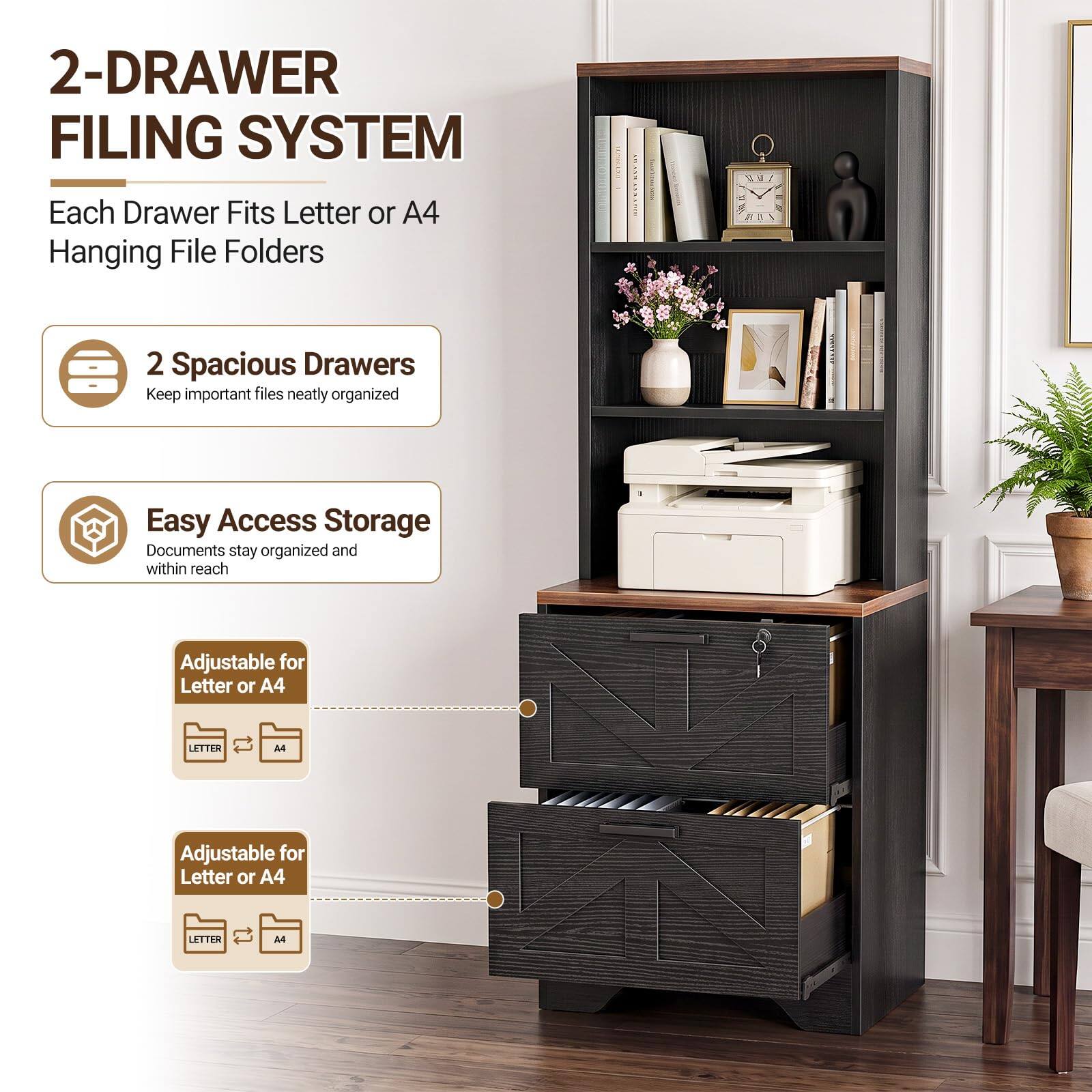2-DRAWER FILING SYSTEM

Each Drawer Fits Letter or A4 Hanging File Folders

2 Spacious Drawers
Keep important files neatly organized

Easy Access Storage
Documents stay organized and within reach

Adjustable for Letter or A4

LETTER
A4

Adjustable for Letter or A4

LETTER
A4