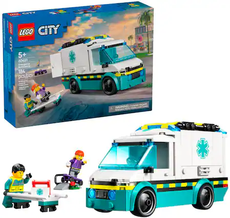LEGO City 5+ 60451 Emergency Ambulance 184 WU pcs/pzs Building Tee Joen de construction - - Jguete Contirur CHOKING HAZARO WARNING: chidken under C Jyan. NOT NOT for D Small perts