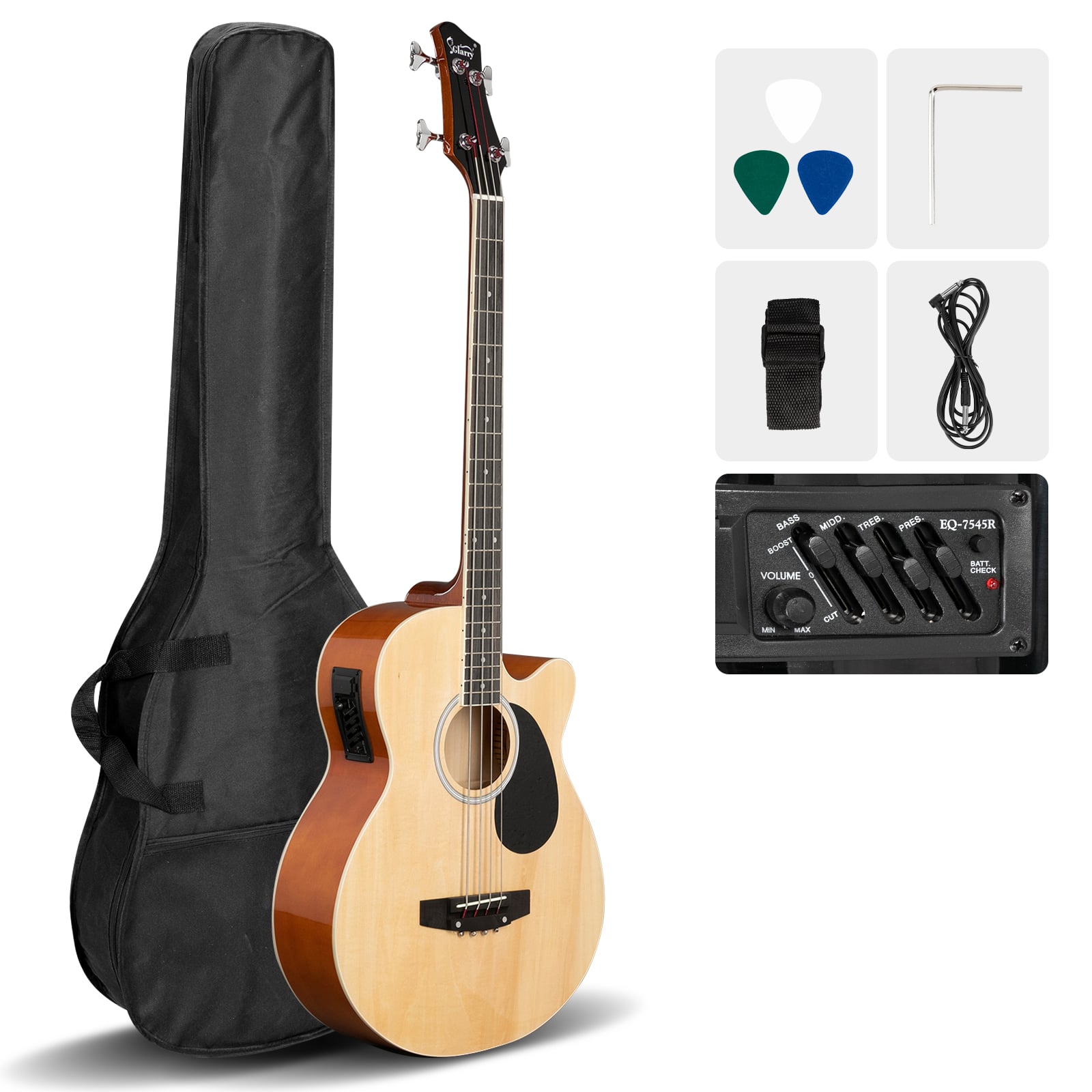Photos - Guitar Winado - Full Size EQ Acoustic Electric Bass  Beginner Kit, Cutaway 4 Strings Electric Acoustic Bass  , Bag WINA