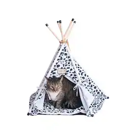Armarkat - Cat Bed Teepee Style W/Black Paw Print - White