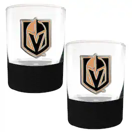 Great American Products - Vegas Golden Knights 2-Pack 14oz. Rocks Glass Set with Silcone Grip - Black