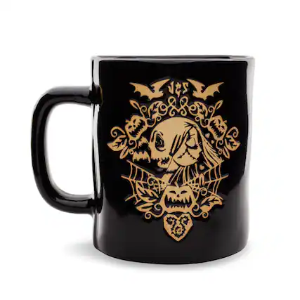Front. Disney - Disney The Nightmare Before Christmas Jack And Sally Wax-Resist Pottery Mug - Black.