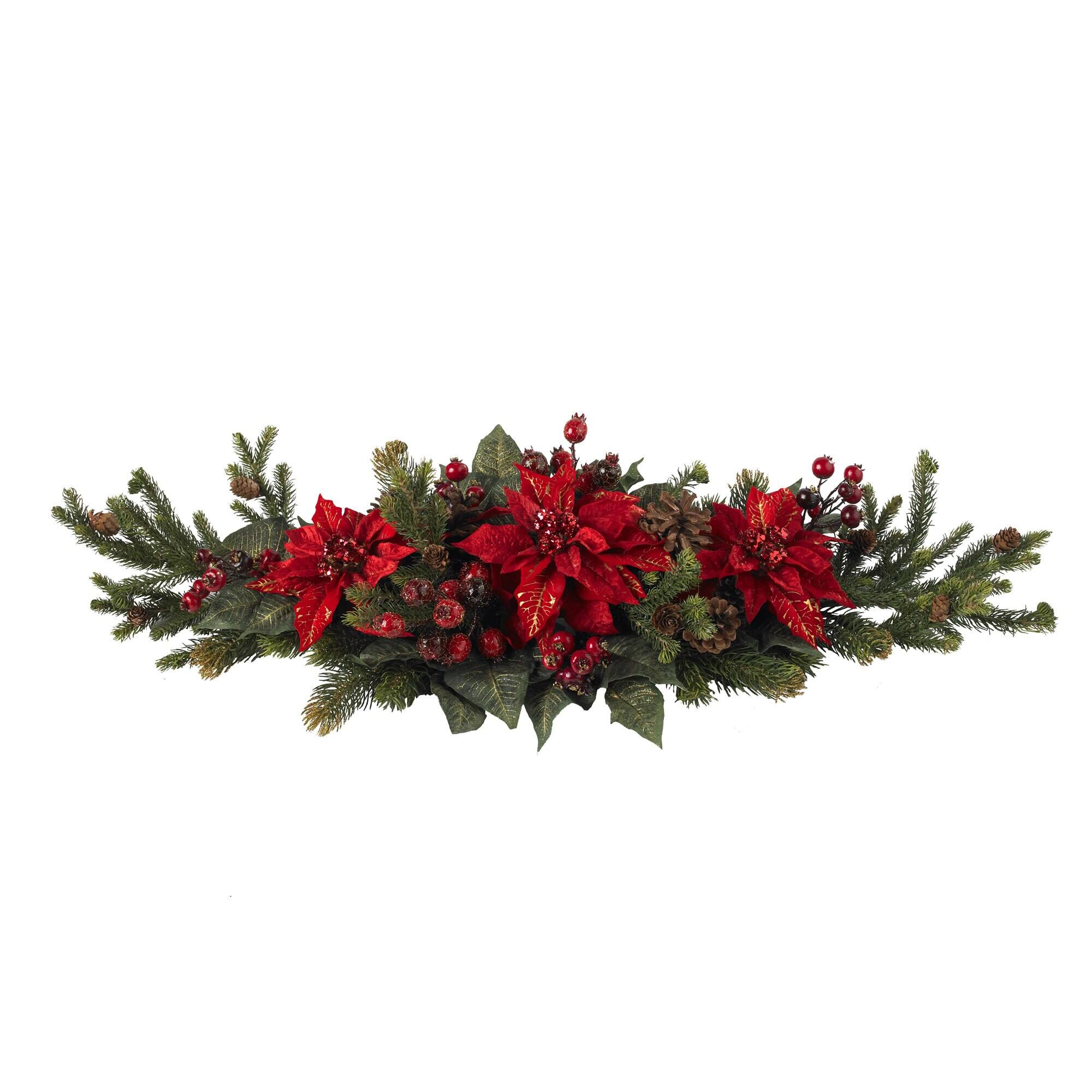 Angle. BreeBe - 36" Poinsettia & Berry Centerpiece - NA.