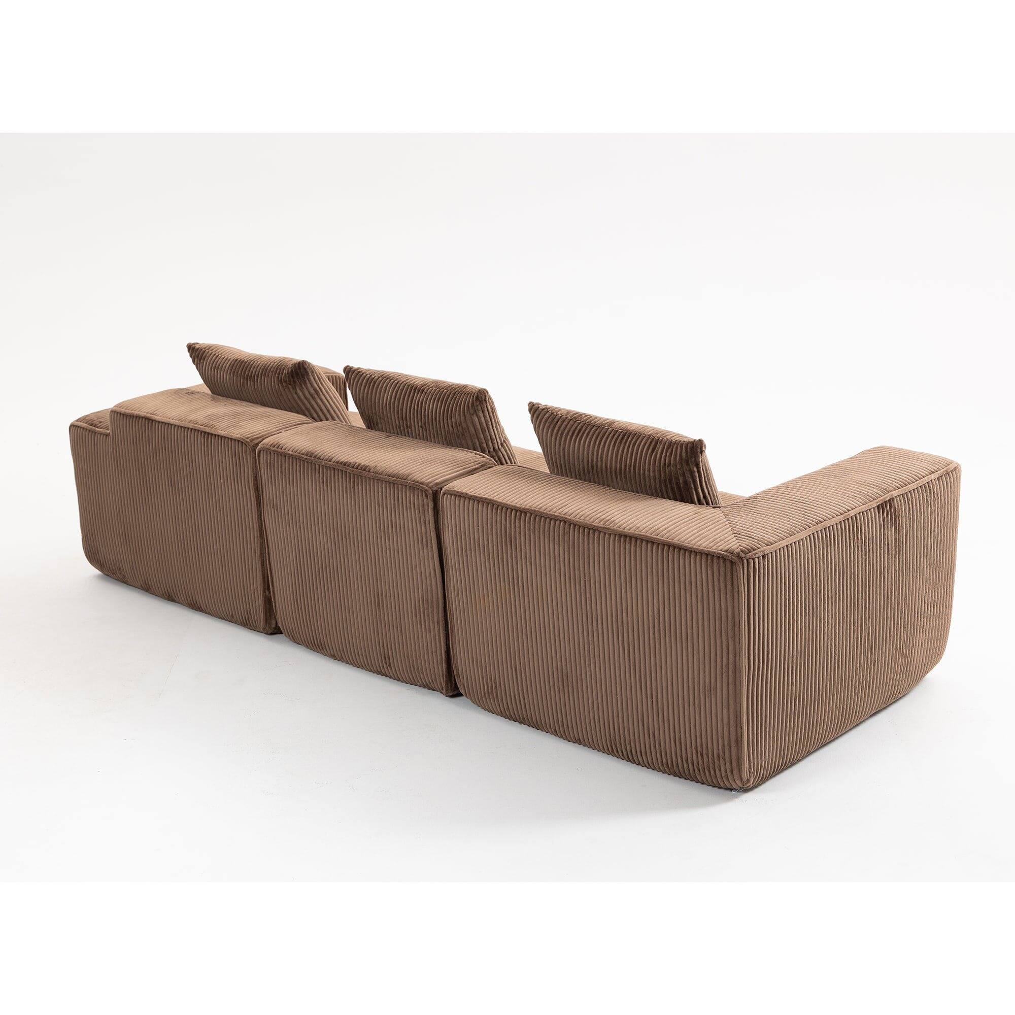 Angle. Kadyn - 111" Modular Sctional Couches with Deep Seat, Compression Cloud Sofa Soft Corduroy Upholstered for Living Room Bedroom - Brown.