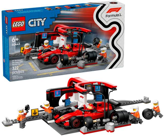 LEGO - City F1 Pit Stop & Pit Crew with Ferrari Car, Model Race Car Toy, 60443
